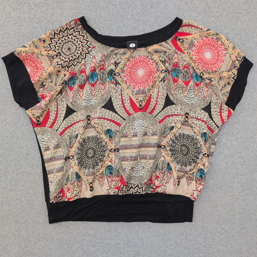 J by J Jill Womens Dolman Sleeve Blouse Geometric Print Black Trim Top M - Picture 1 of 3